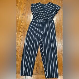 ECI Navy and White Striped Jumpsuit